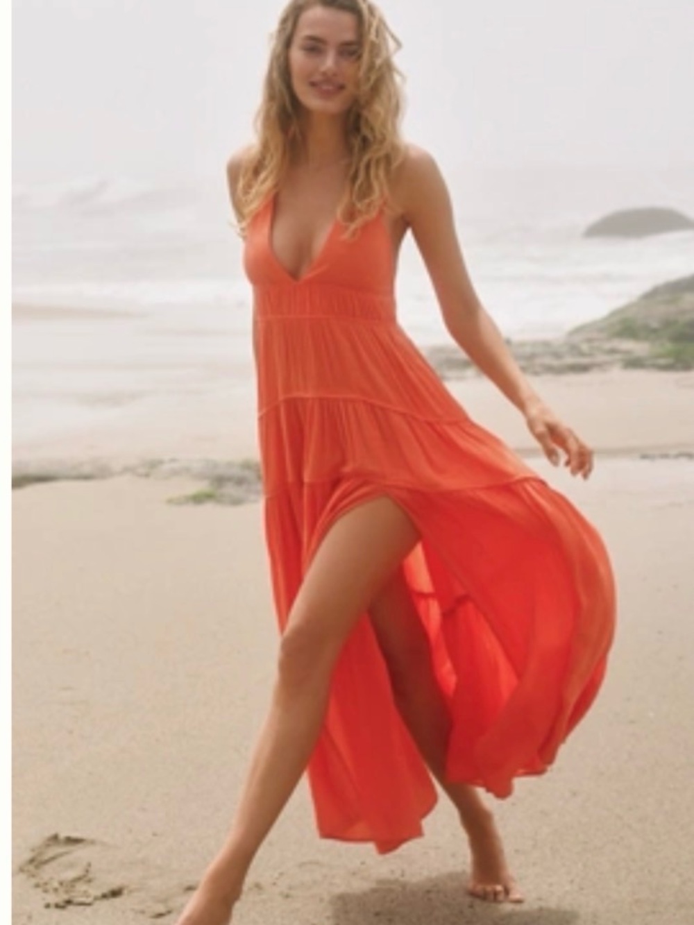 Celandine Anthropologie Orange Maxi Dress - Flowy Beach Style
